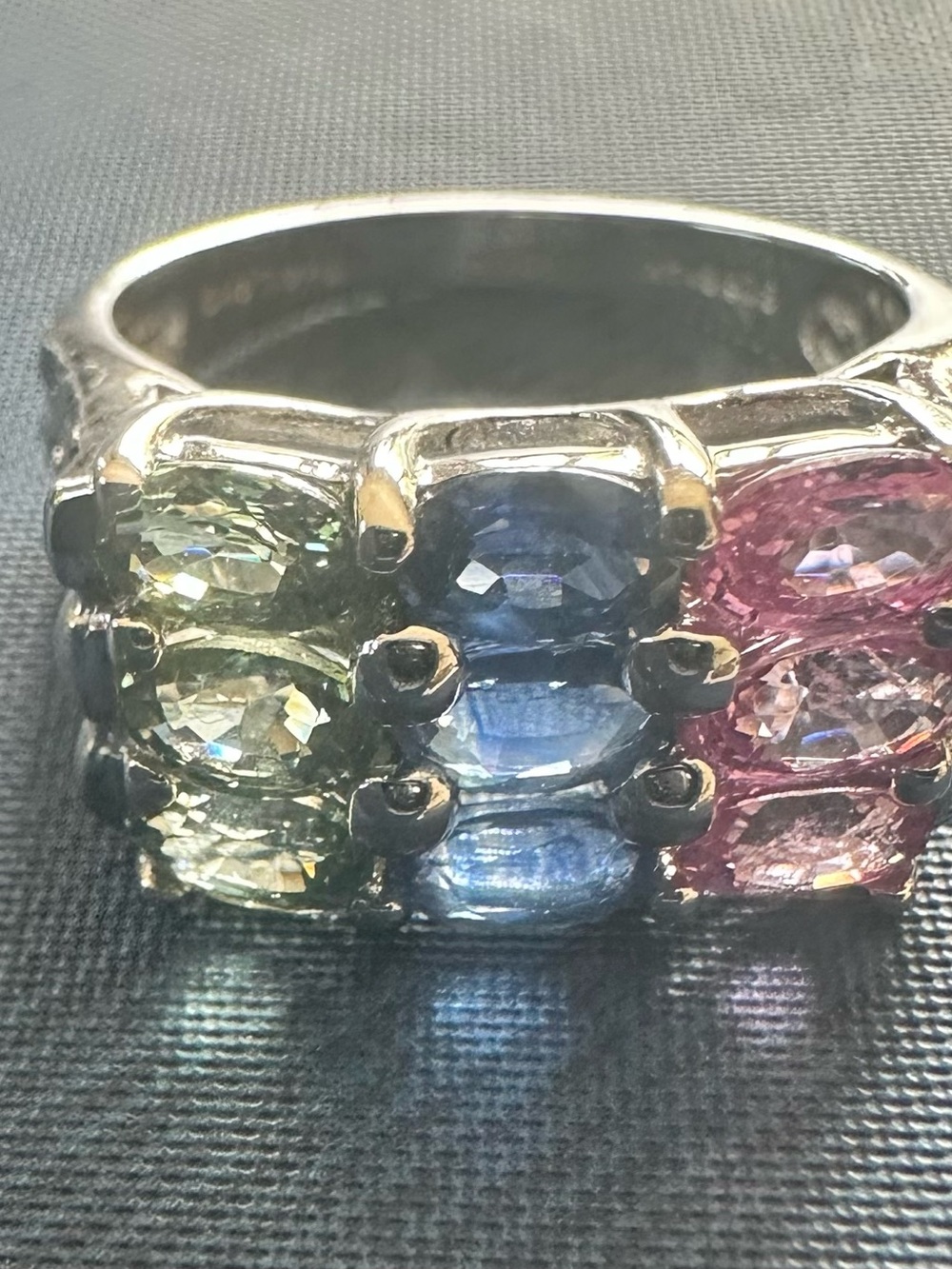 Vintage 14K White Gold Multi-Color Gemstone Matrix Cocktail Ring (5.3 Grams)